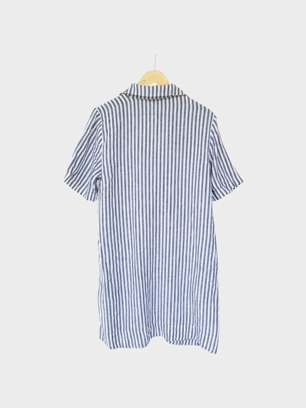J Crew Bungalow Popover Dress Blue White Striped Linen size L Tall - Picture 2 of 6